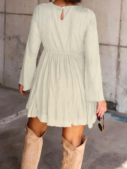 Women's V Neck Long Sleeve Dress with Pants Lining
