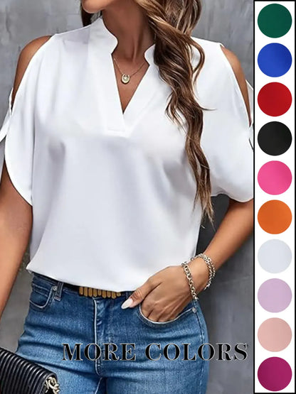 Women's Solid Color Casual Fitted T-Shirt, Short Sleeve Off-Shoulder Top