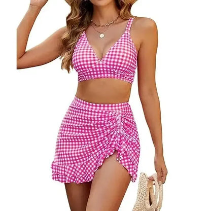 Women's Waisted Gingham Bikini Sets Tummy Control