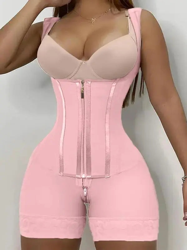 Women's Solid Color Zipper Corset Shapewear Romper