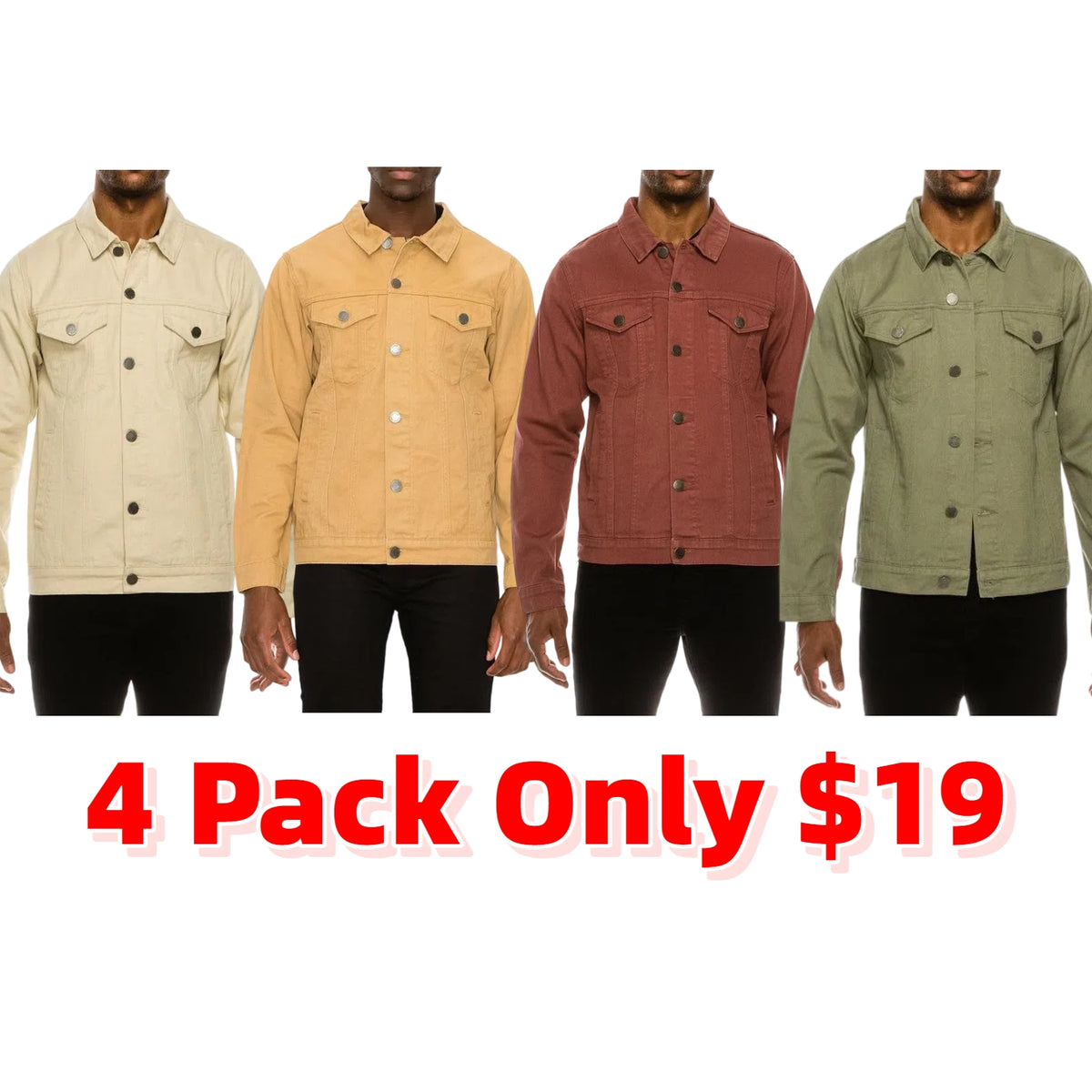 Essential Colored Denim Jacket - Classic Fit Long Sleeve Buttoned Pockets 100% Cotton Menswear Tops