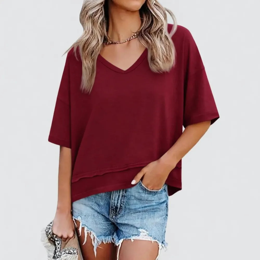 Womens Summer V Neck T Shirts Casual Short Sleeve Flowy Tops Cute Loose Fit