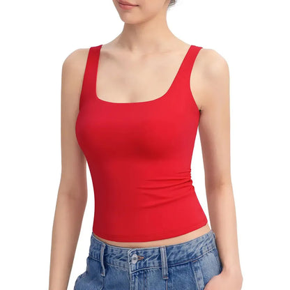 Women's Square Neck Tank Top  Double Layer Stretchy Top