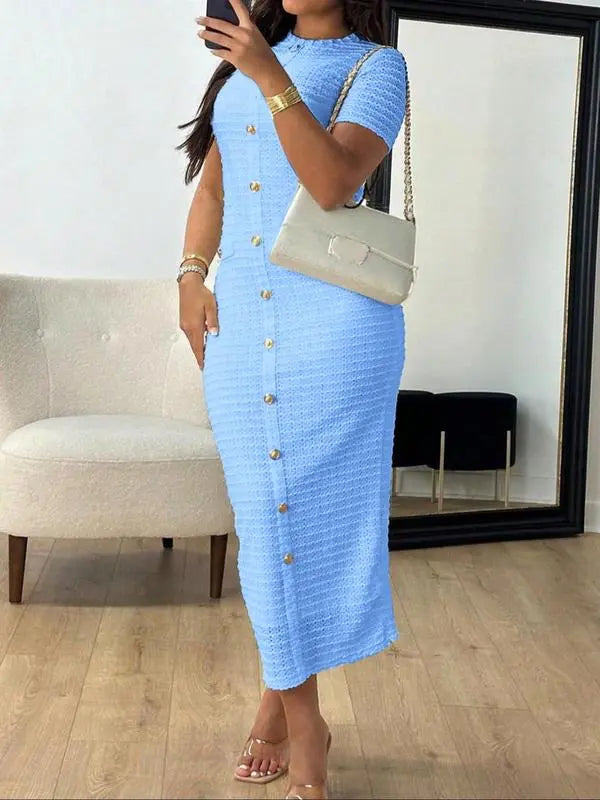 Women's Plain Zipper Back Round Neck Dress