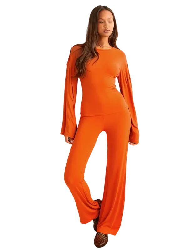 Long Sleeve Top & Straight Leg Pants Set