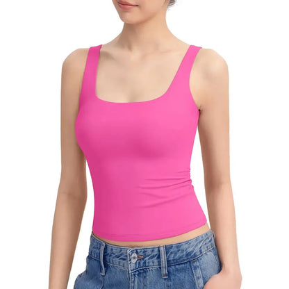Women's Square Neck Tank Top  Double Layer Stretchy Top