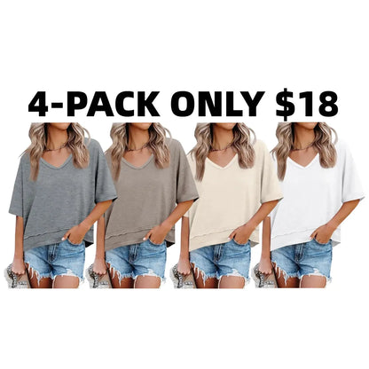 Womens Summer V Neck T Shirts Casual Short Sleeve Flowy Tops Cute Loose Fit