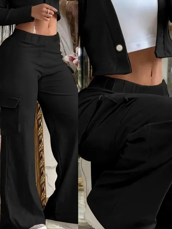 Solid Color Flap Pocket Pants