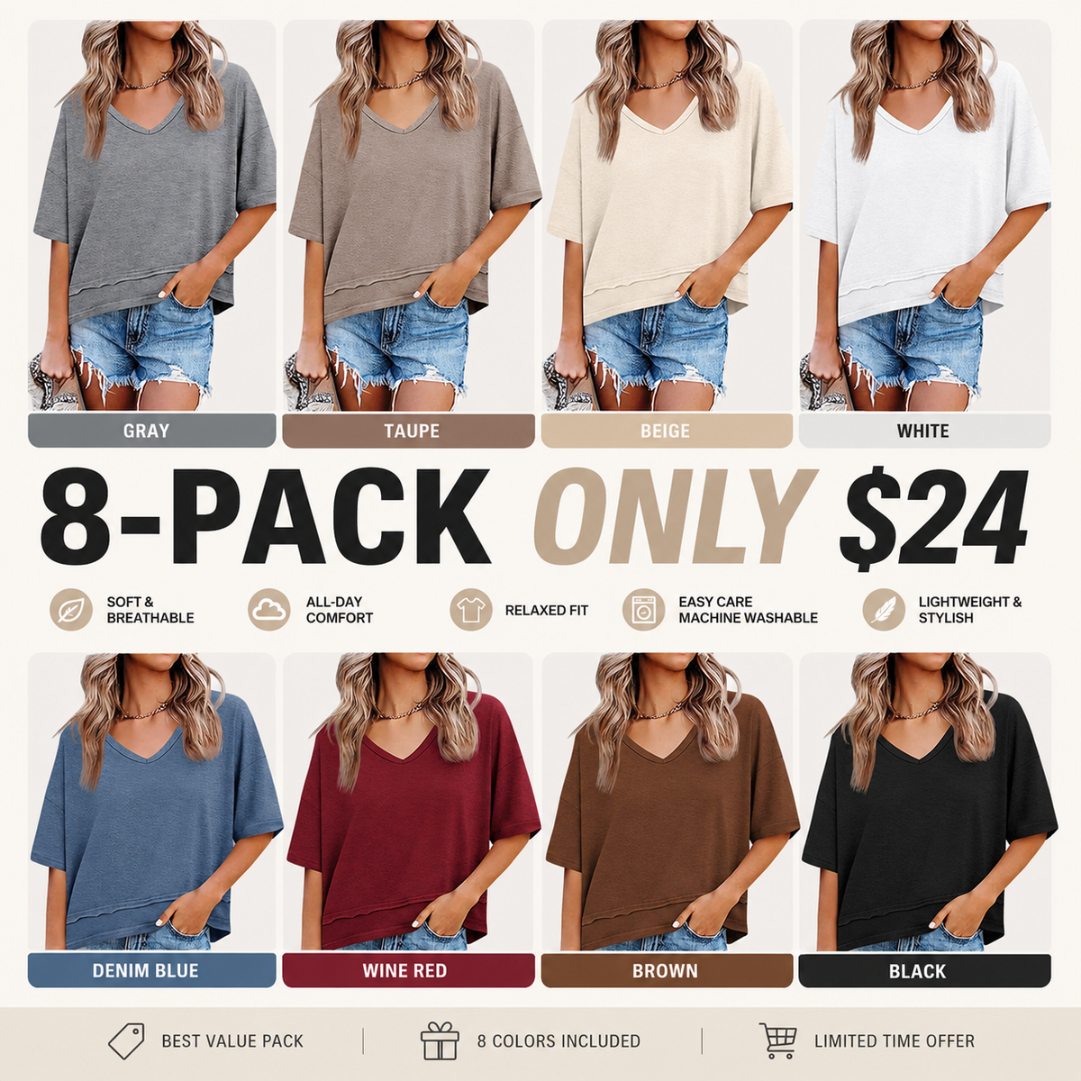 Womens Summer V Neck T Shirts Casual Short Sleeve Flowy Tops Cute Loose Fit