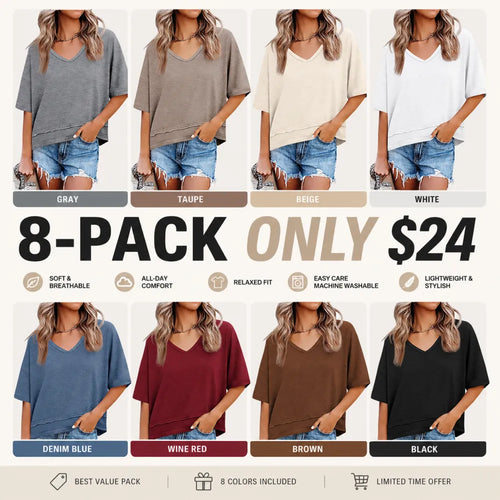 Womens Summer V Neck T Shirts Casual Short Sleeve Flowy Tops Cute Loose Fit