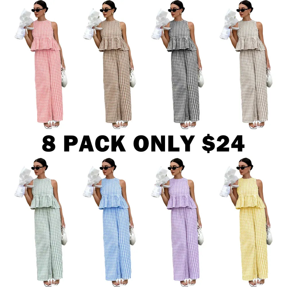 Women's Casual Sleeveless Top + Striped Pants Set