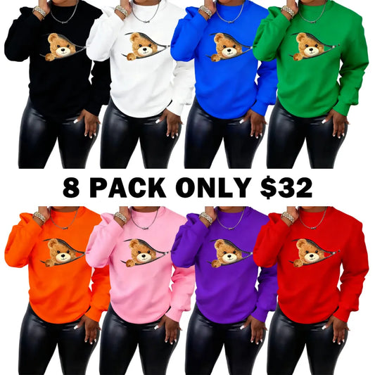 Women's Cartoon Bear Print Pullover