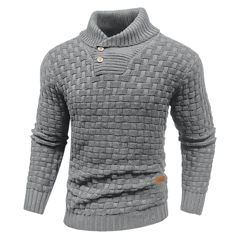 Men's Regular Textured Patched Detail Shawl Collar Sweater
