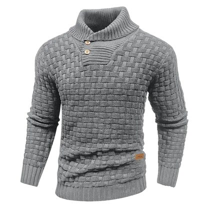 Men's Regular Textured Patched Detail Shawl Collar Sweater
