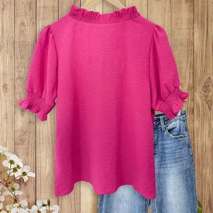 Ruffle Trim V - Neck Blouse