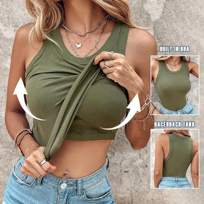 Round Neck Built-in Bra Ribbed Tank Top/Ribbed Built-in Bra Tank Top