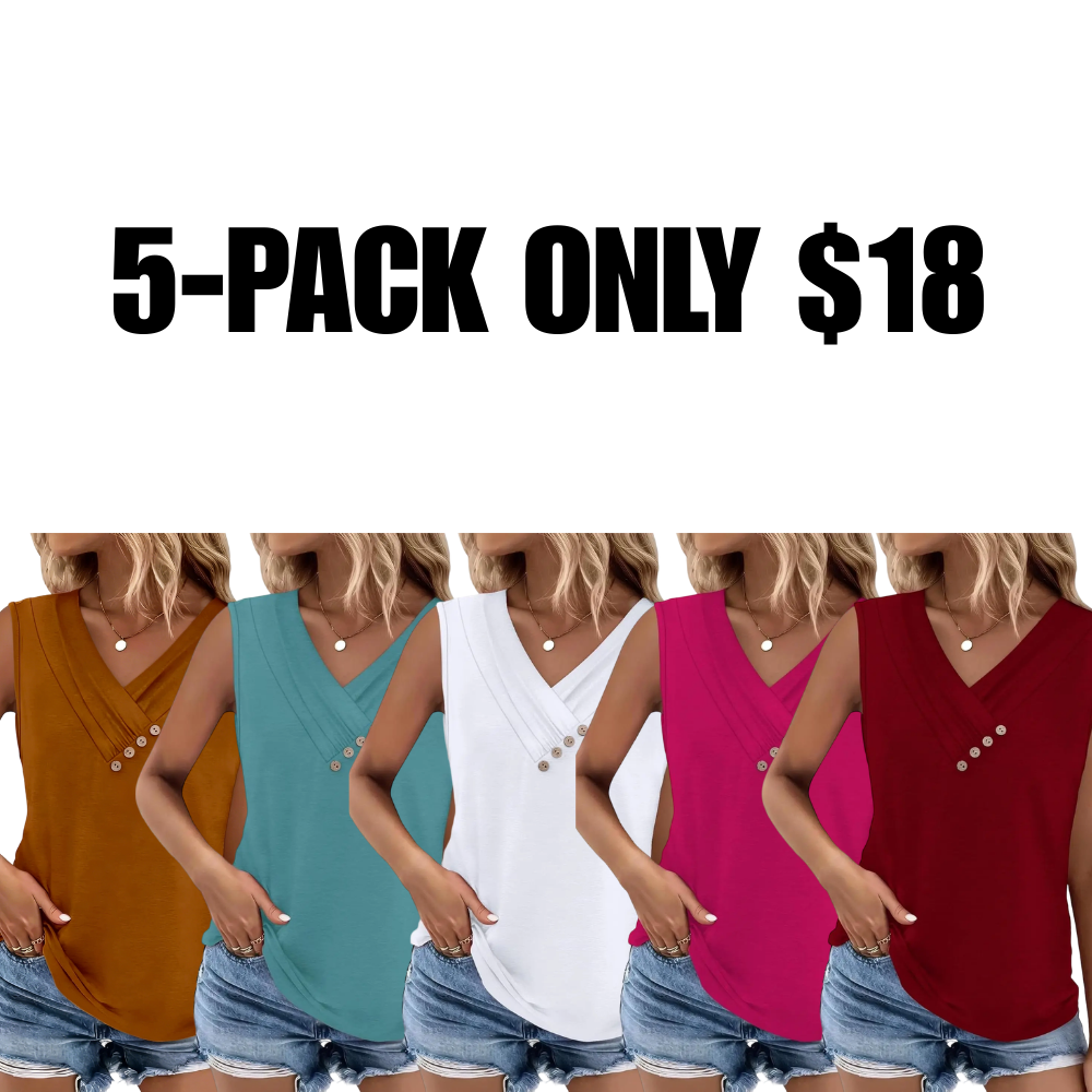 Women Summer Button Down V Neck T Shirts Sleeveless Loose Fit Fashion Tops