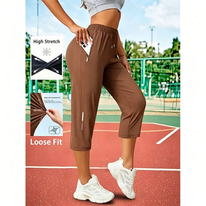 Women’s ice silk breathable high-stretch capri pants