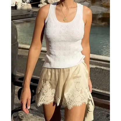 Satin Silk Shorts for Women Y2K Low Rise Lace Trim Micro Mini Shorts