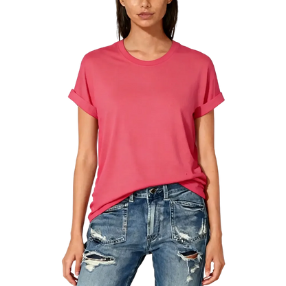 Women's Solid Round Neck Tee, Casual Short Sleeve Crew Neck T-Shirt for Summer
