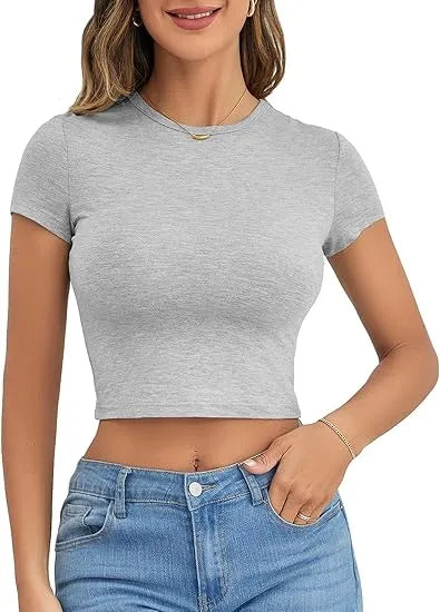 Women's Basic Casual Summer Crop Tee Tops