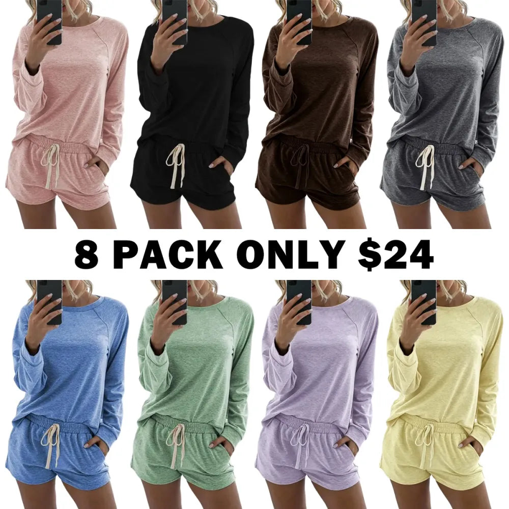 Women's Solid Raglan Loungewear Two-piece Set Pajama Set
