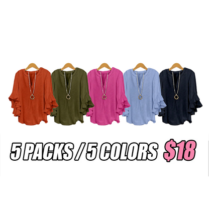 Plus Size Ruffle Sleeve V-Neck Shirt Top