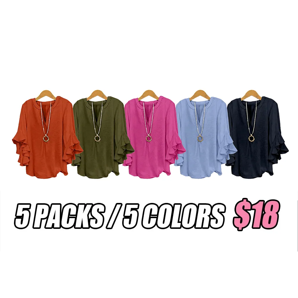 Plus Size Ruffle Sleeve V-Neck Shirt Top