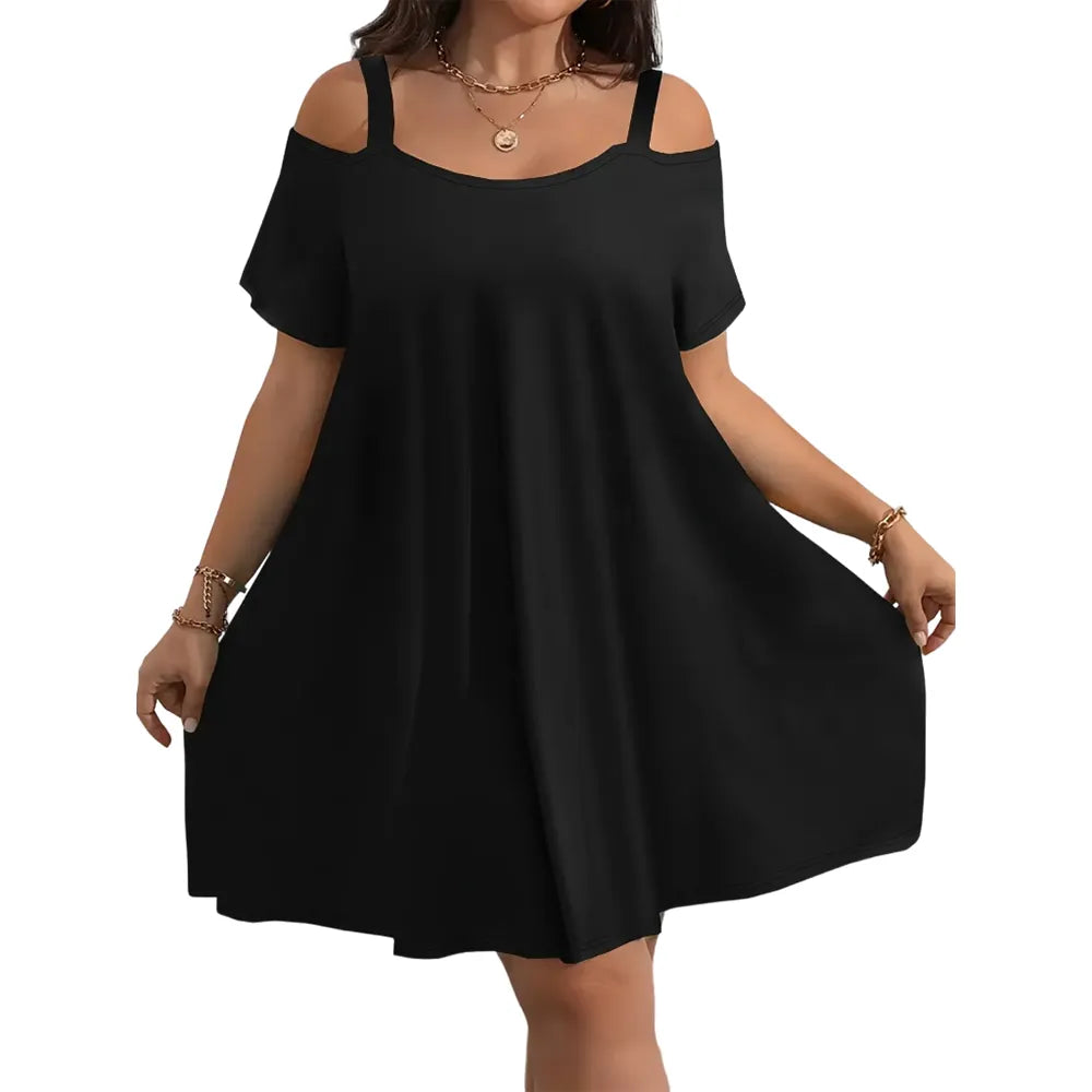 Plus Size Midi Dress Round Neck Short Sleeve