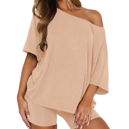 Women’s Casual Two Piece Lounge Set Off Shoulder Top & Fitted Shorts Springtok SpringStatements