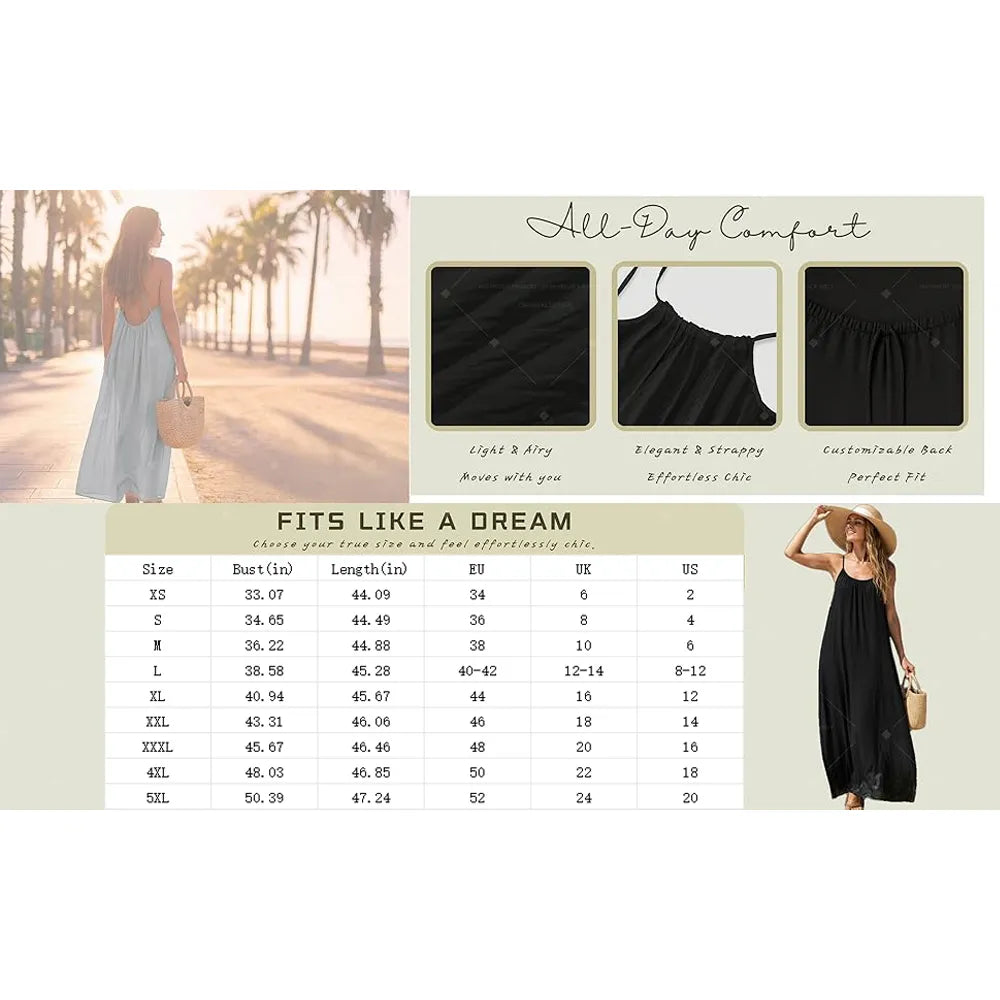 Womens Summer Casual Sleeveless Backless Cami Sundress 2026 Vacation House Dress