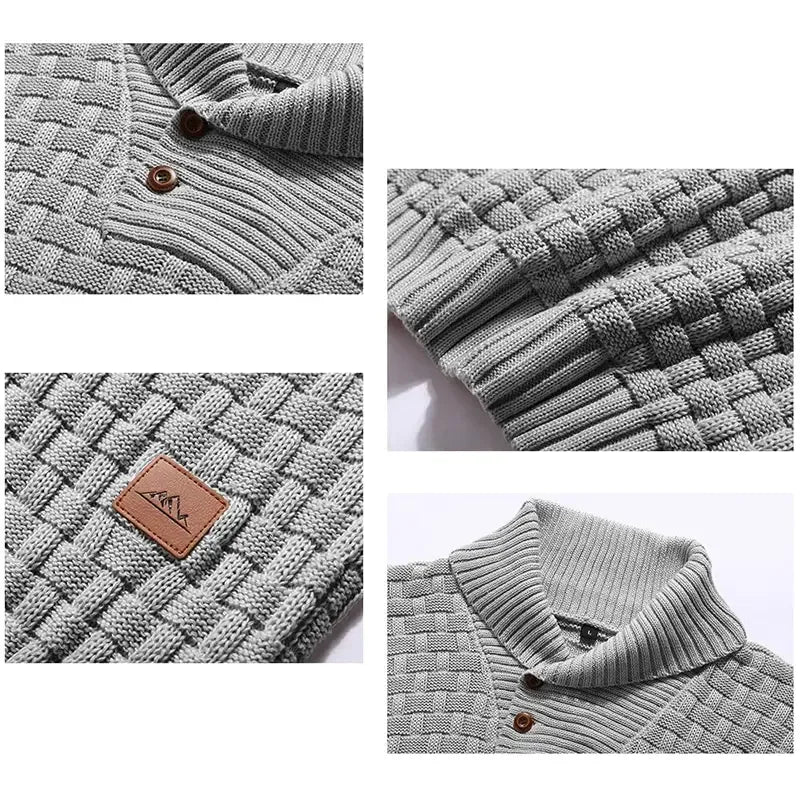 Men's Regular Textured Patched Detail Shawl Collar Sweater