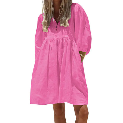Women's Summer V-Neck Puff-Sleeve Dress