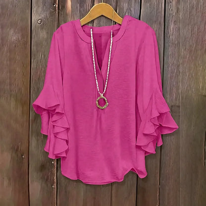 Plus Size Ruffle Sleeve V-Neck Shirt Top