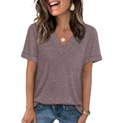 Women's Summer Tops Short Sleeve Basic Casual V Neck T Shirts