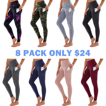Women's High Waisted Tummy Control 4/8 Pack Leggings with Pockets
