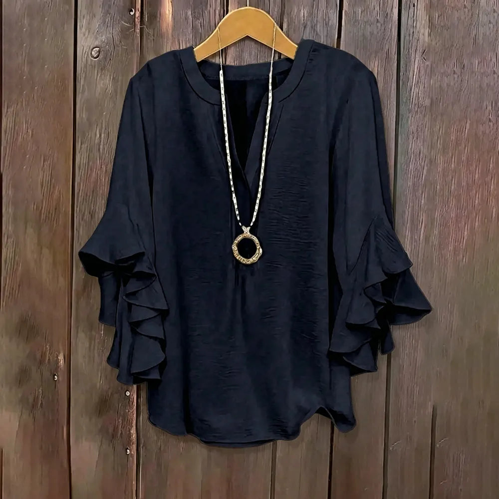 Plus Size Ruffle Sleeve V-Neck Shirt Top