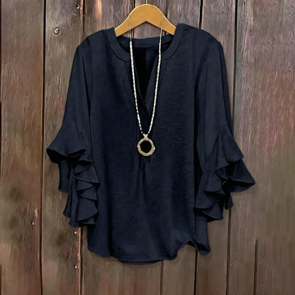 Plus Size Ruffle Sleeve V-Neck Shirt Top