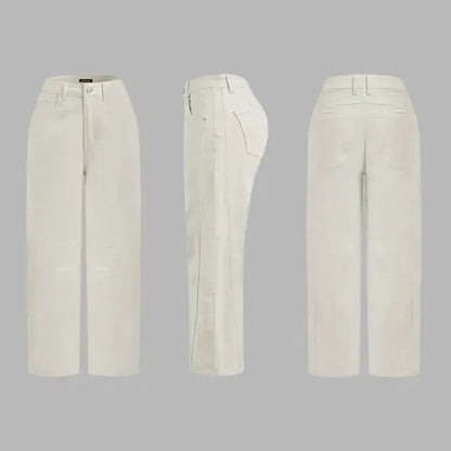 Solid Stitch Detail Mid Waist Crop Baby Barrel Pants