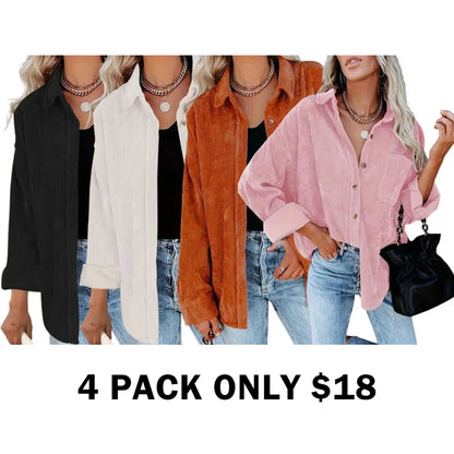 Plain Pocket Button Front Corduroy Shirt