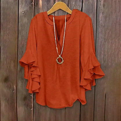 Plus Size Ruffle Sleeve V-Neck Shirt Top