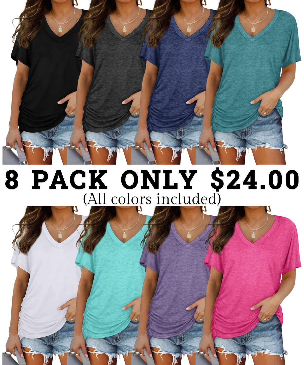 Womens Short Sleeve V Neck Dolman Tops