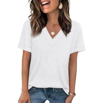 Women's Summer Tops Short Sleeve Basic Casual V Neck T Shirts