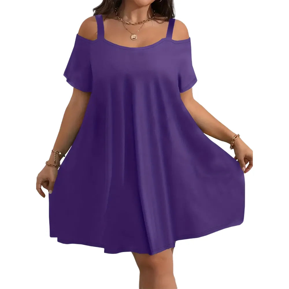 Plus Size Midi Dress Round Neck Short Sleeve