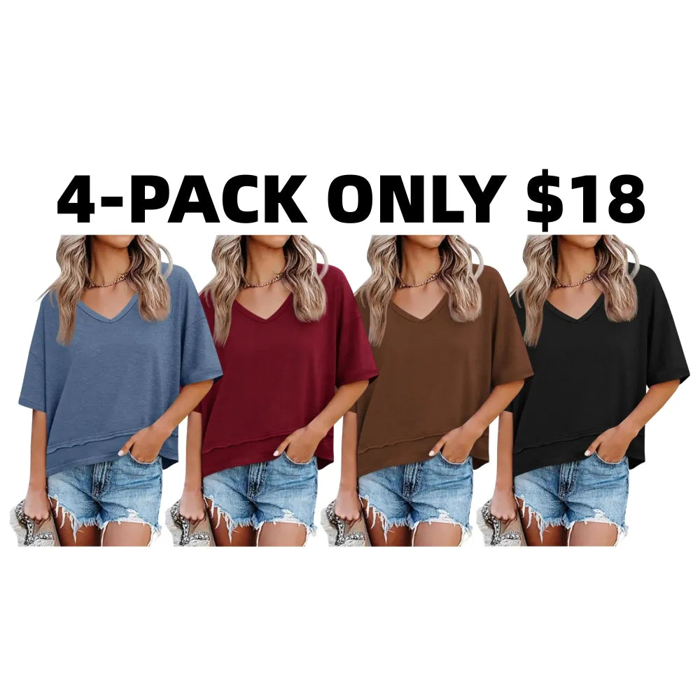 Womens Summer V Neck T Shirts Casual Short Sleeve Flowy Tops Cute Loose Fit