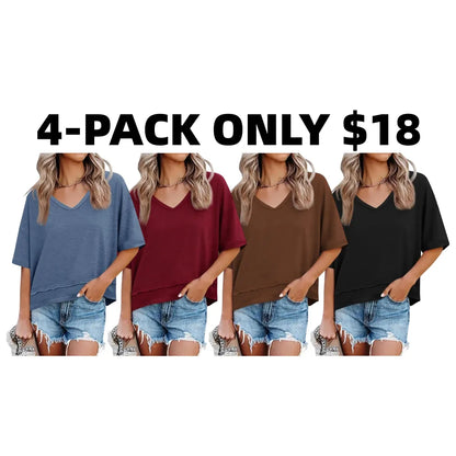 Womens Summer V Neck T Shirts Casual Short Sleeve Flowy Tops Cute Loose Fit
