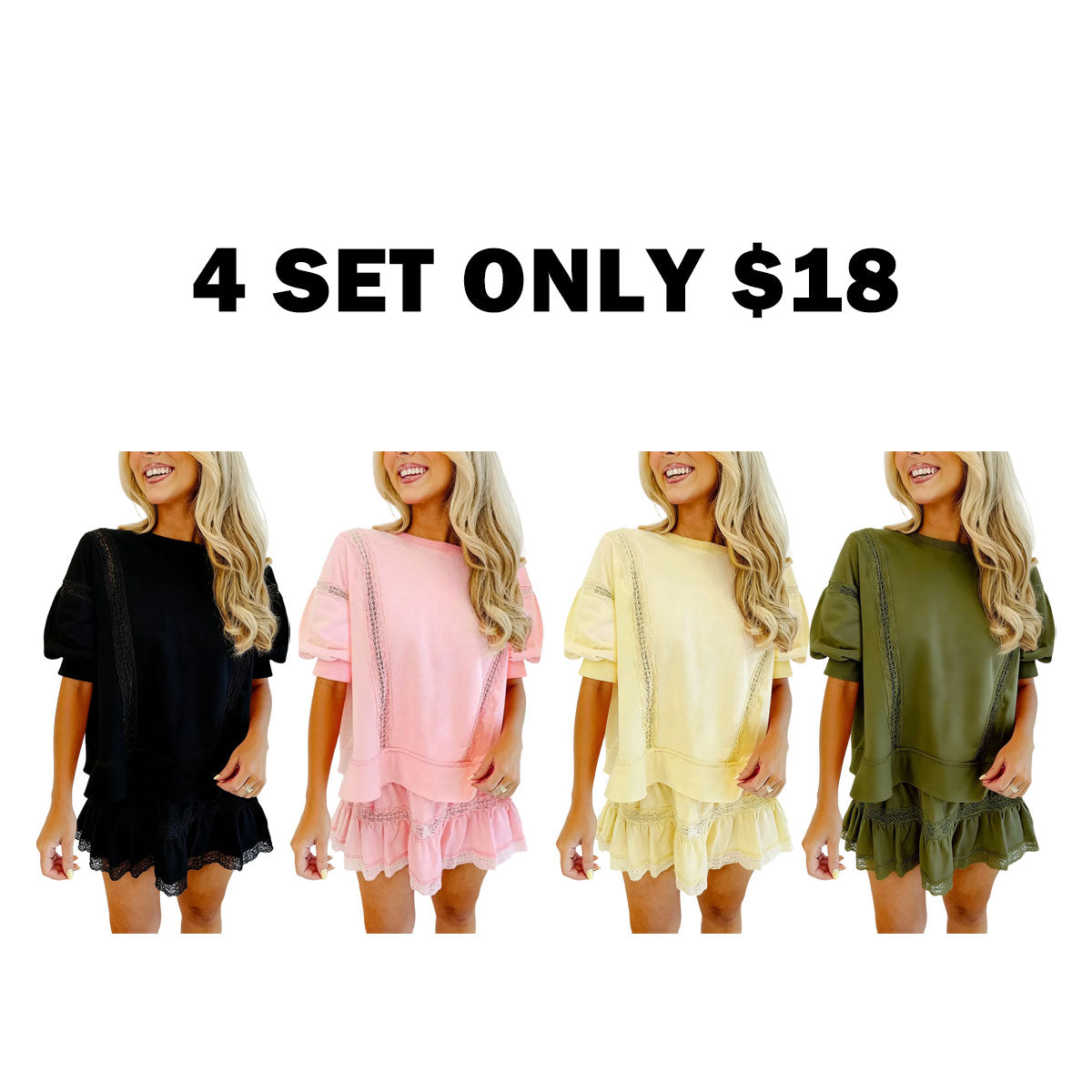 Women's 2 Piece Cotton Lace Trim Outfit Set