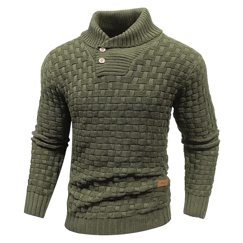 Men's Regular Textured Patched Detail Shawl Collar Sweater