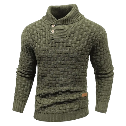 Men's Regular Textured Patched Detail Shawl Collar Sweater