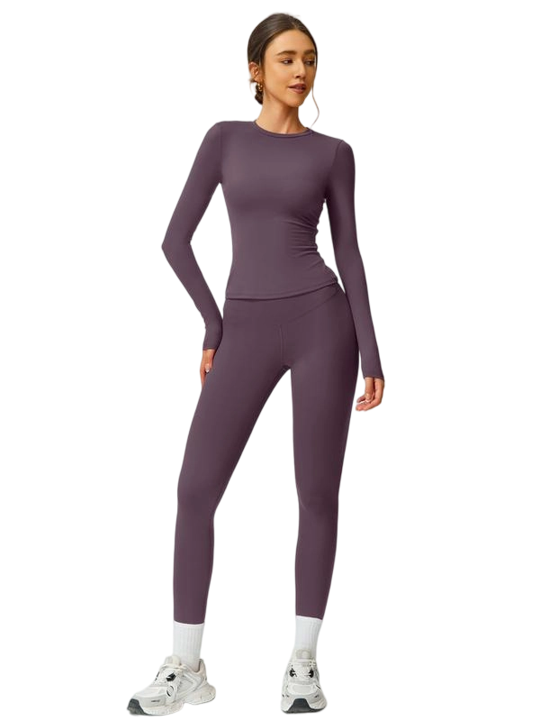 Women’s Two-Piece Patchwork Yoga Set – High Elastic Slim Fit Long Sleeve Top & Tight Pants
